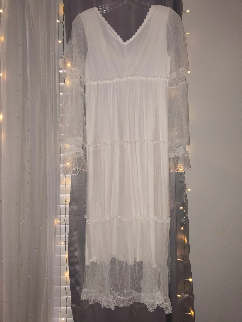Vintage NWT Princess D White Swiss Dot Lace Cottagecore Prairie Dress Size L - Picture 5 of 6